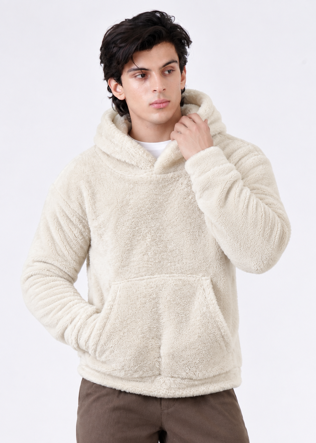WHITE FUR HOODIE-FT