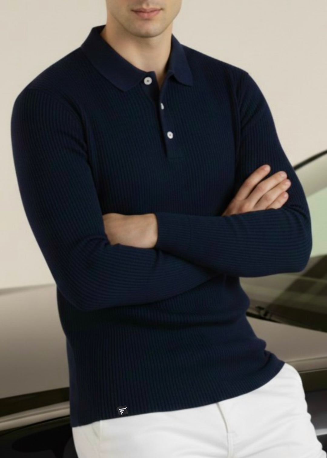 THE SMART KNITTED POLO-NAVY