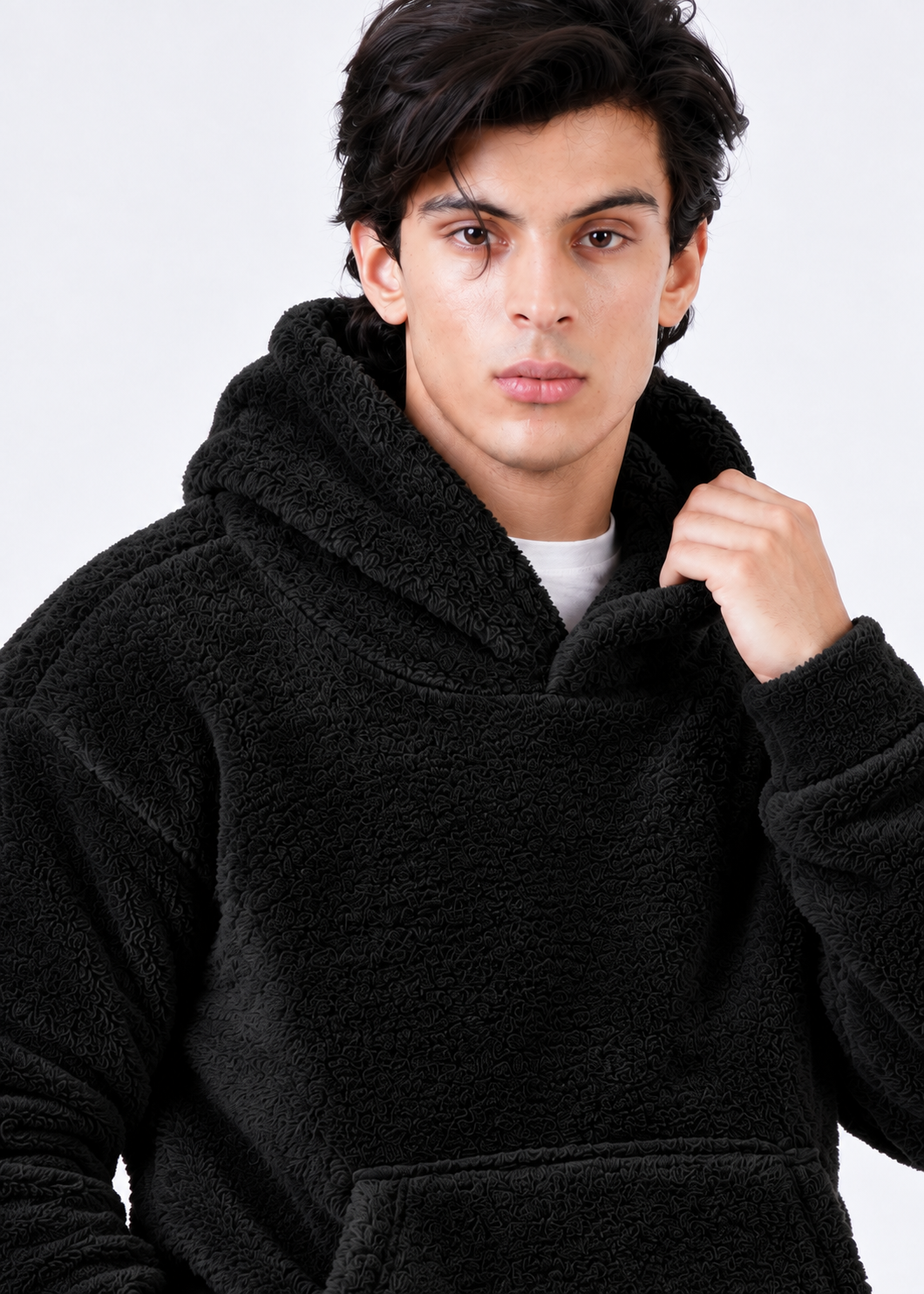 BLACK FUR HOODIE-FT