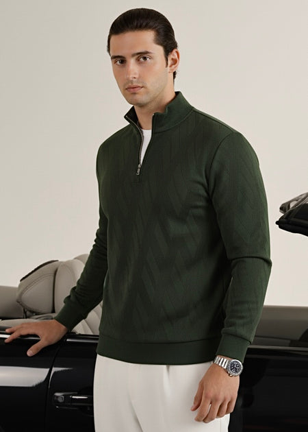 THE COZY KNIT ZIP MOCK-NECK-OLIVE