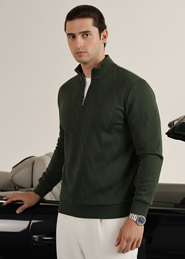 THE COZY KNIT ZIP MOCK-NECK-OLIVE