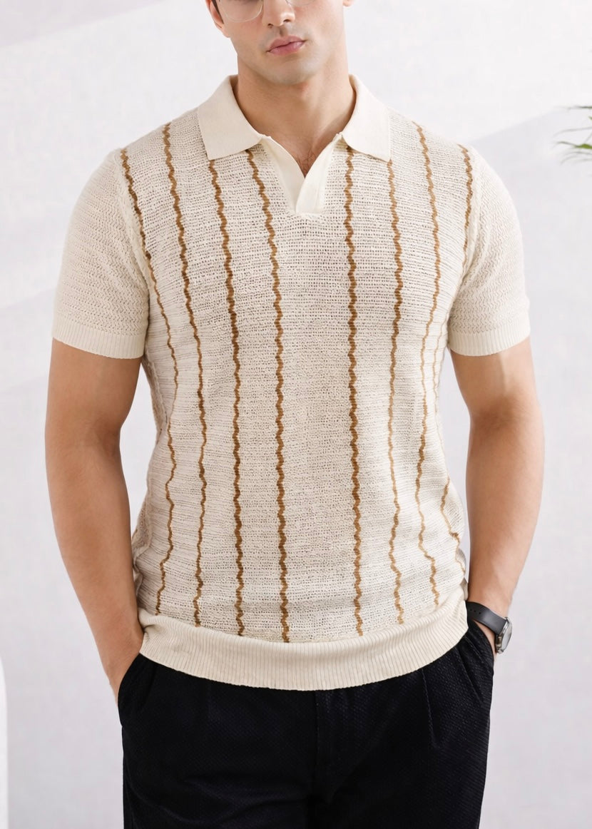 ELITE THREAD KNITTED POLO-WHITE