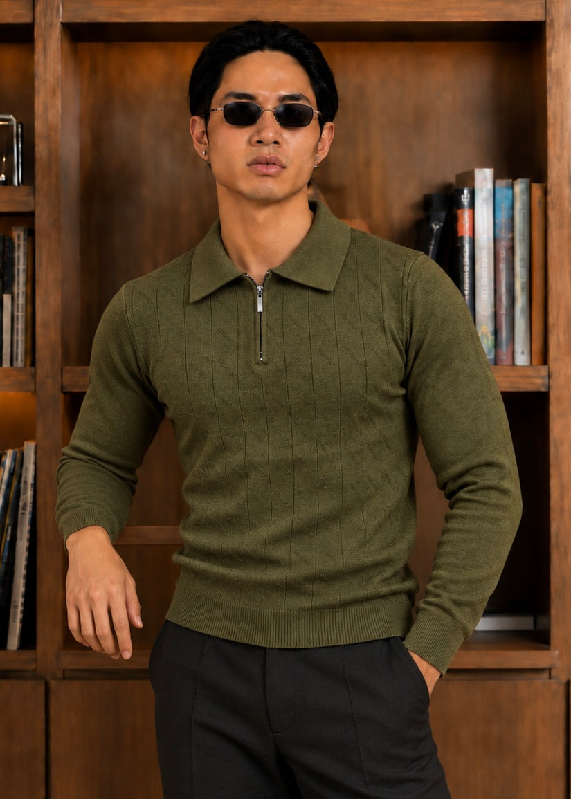 The Nordic-knit Polo-Olive