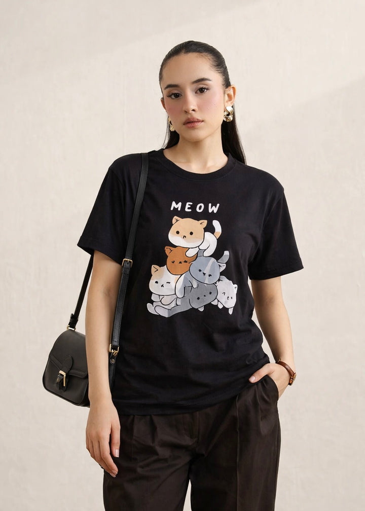 BLACK COTTON TEE-FT