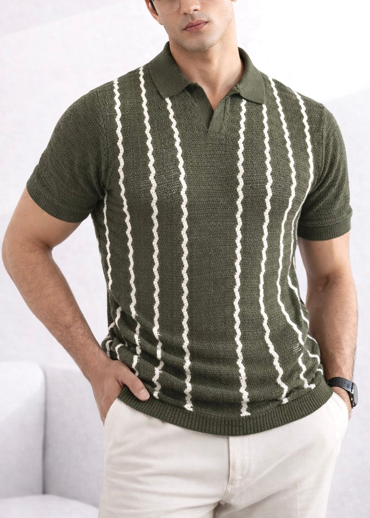 ELITE THREAD KNITTED POLO-OLIVE