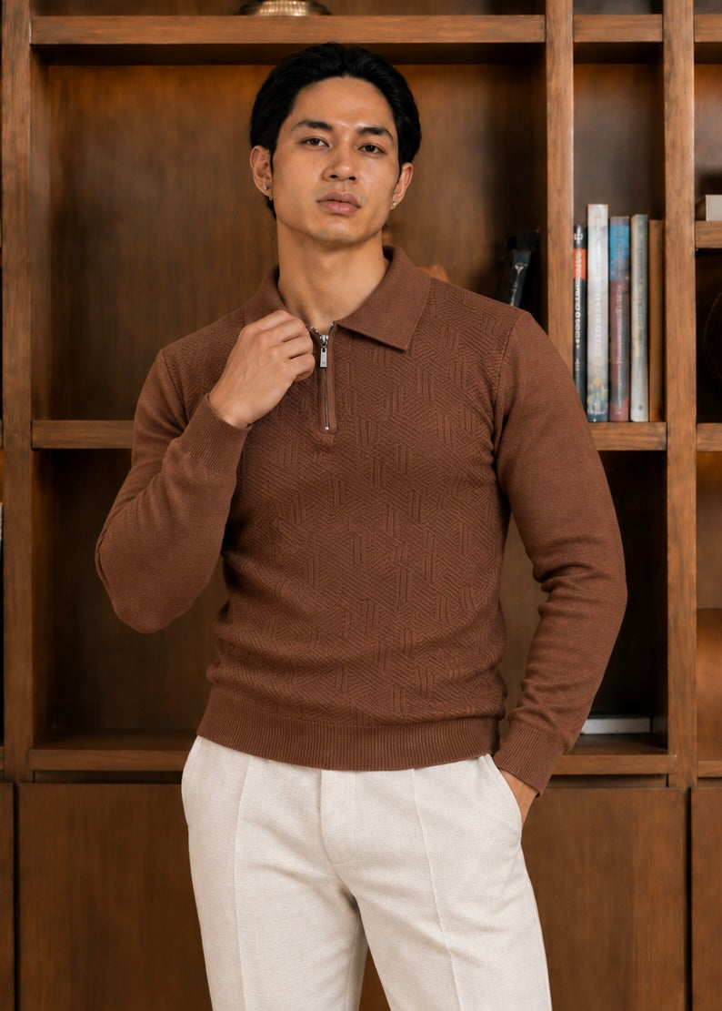 The Ember-Knit Polo-Brown