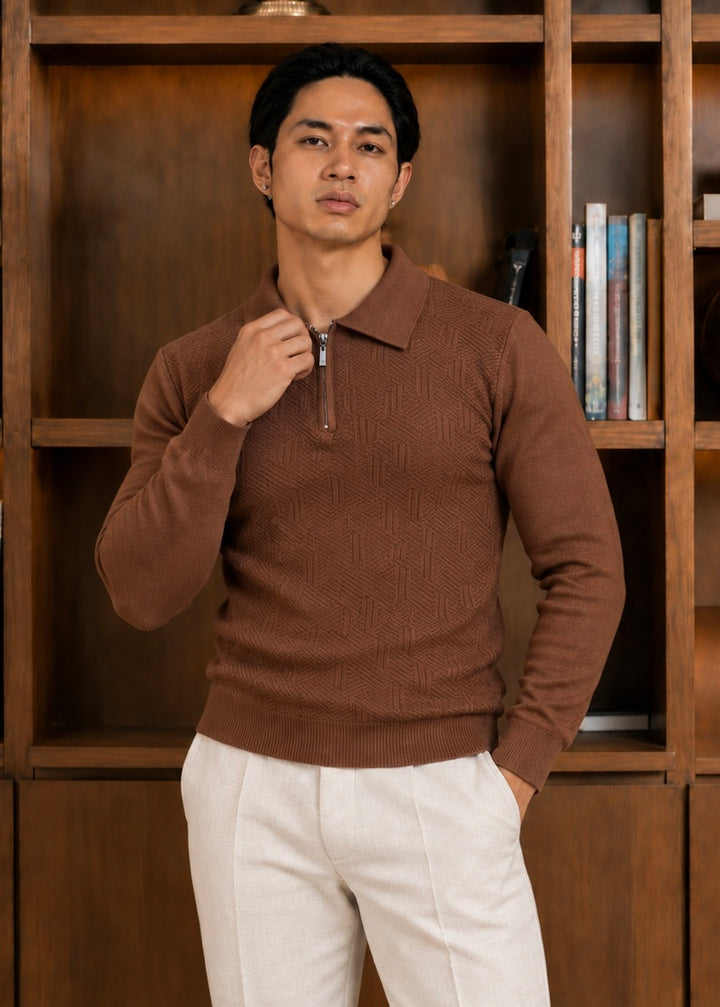 The Ember-Knit Polo-Brown