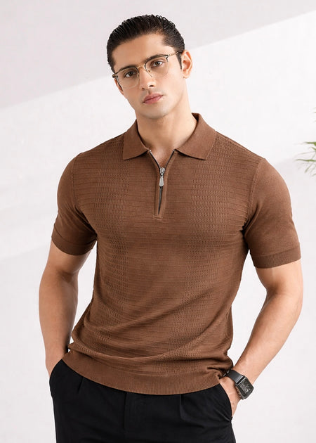ICONIC KNITTED POLO-BROWN
