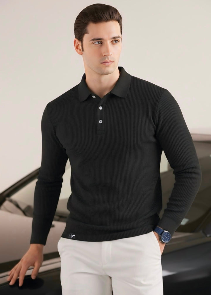 THE SMART KNITTED POLO-BLACK