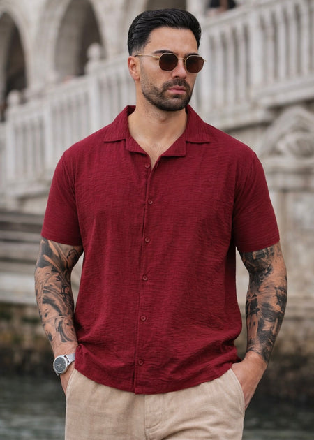THE SEERSUCKER HALFSLEEVES SHIRT-RED