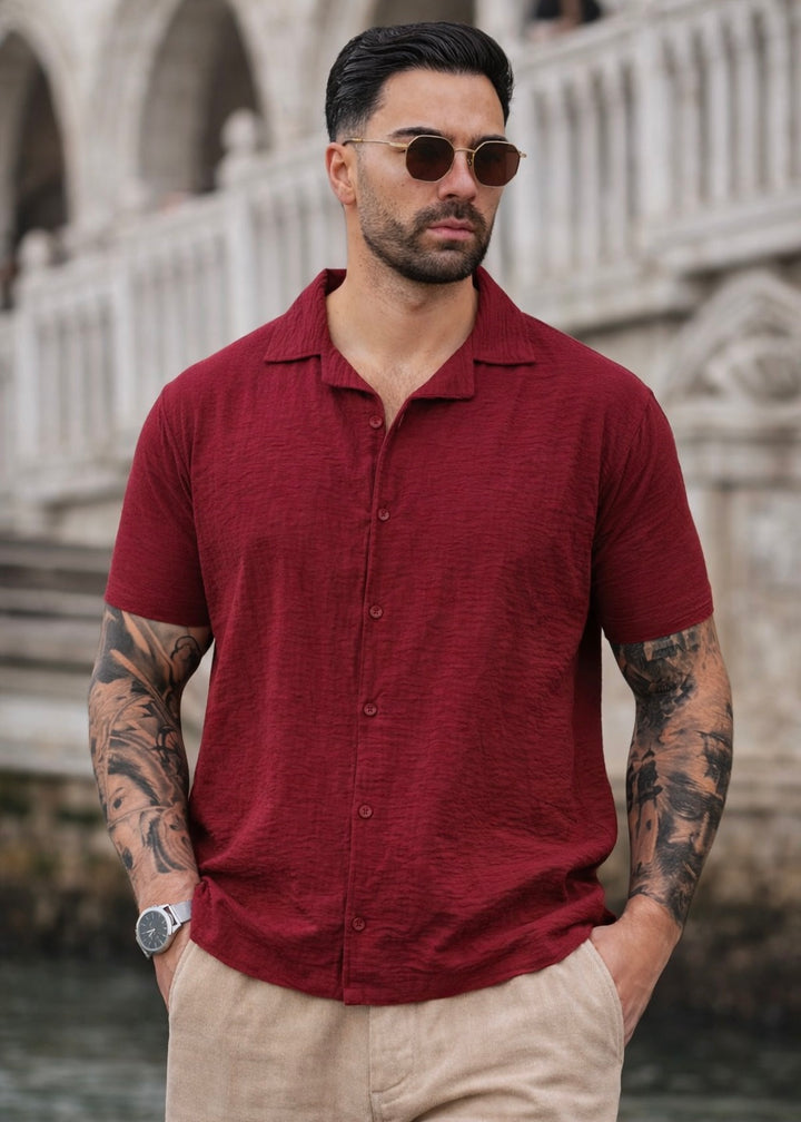 THE SEERSUCKER HALFSLEEVES SHIRT-RED