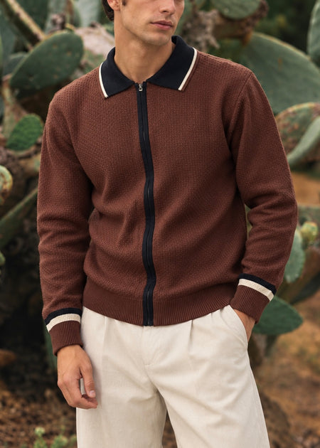 THE SUNDAY EASE KNITTED POLO BROWN