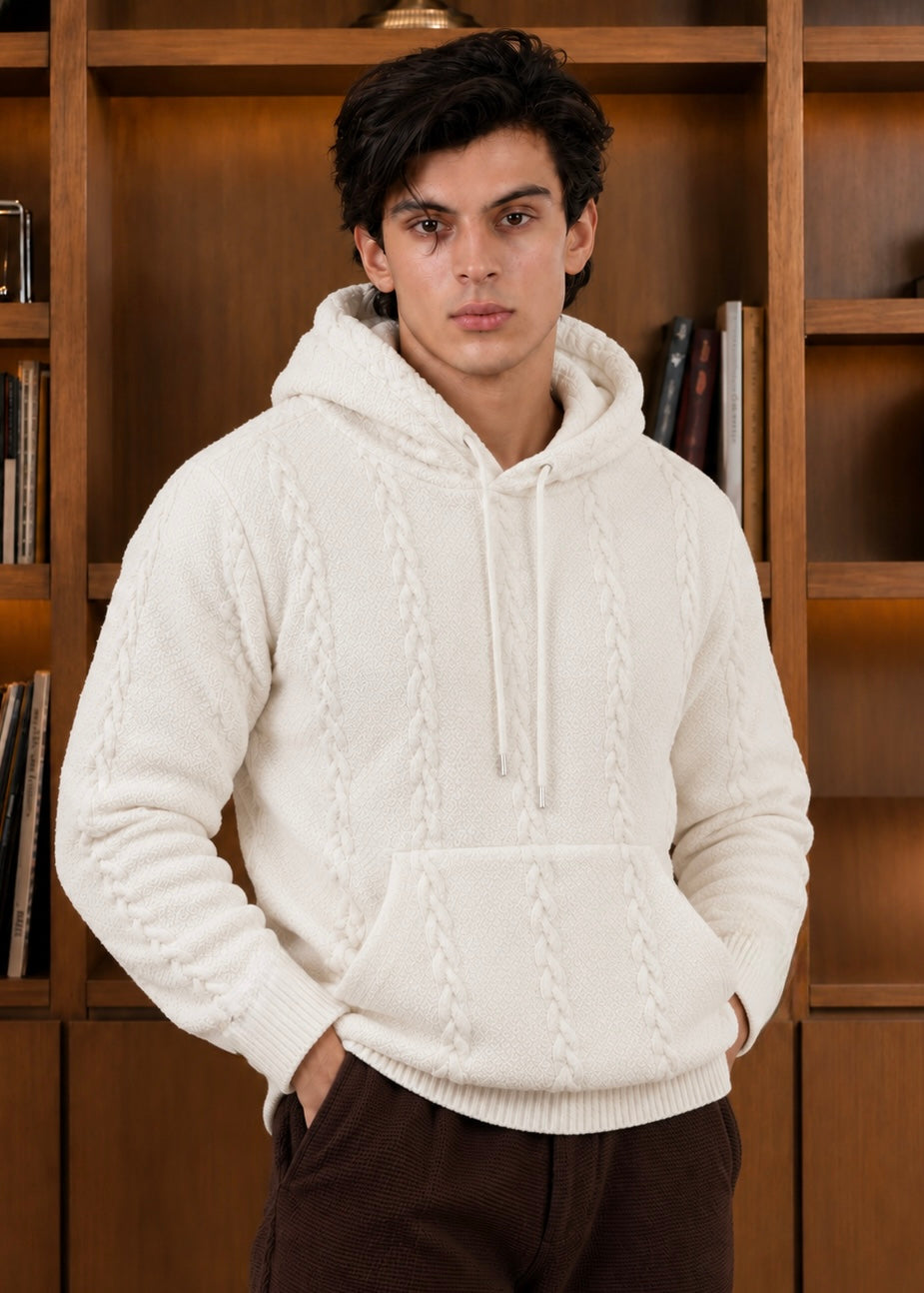 VELTRON KNITTED WOOL HOODIE White
