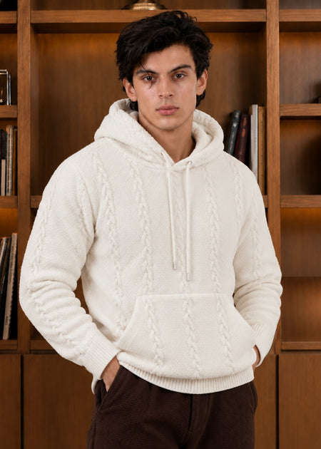 VELTRON KNITTED WOOL HOODIE White