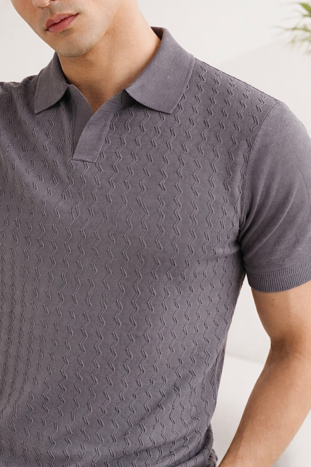 EMBROIDERY KNIT POLO-GRAY