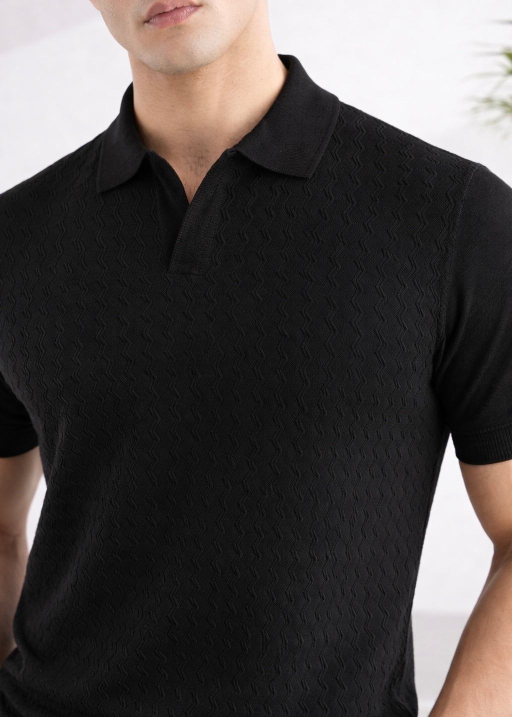 EMBROIDERY KNIT POLO-BLACK
