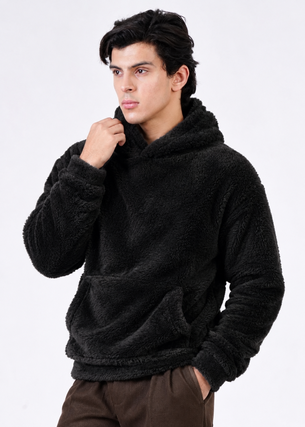 BLACK FUR HOODIE-FT