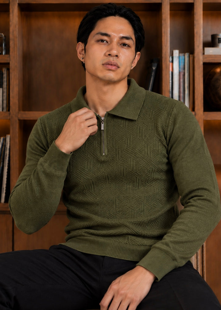 The Ember-Knit Polo-Olive