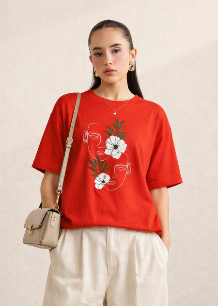 RED COTTON TEE-FT