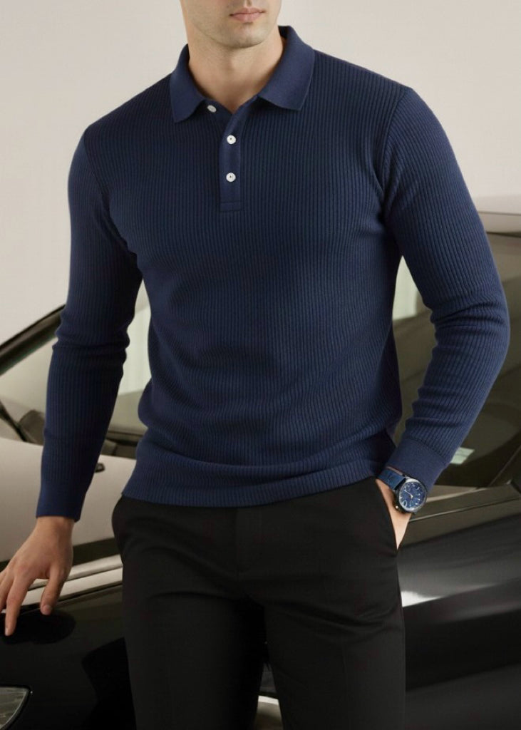 THE SMART KNITTED POLO-NAVY