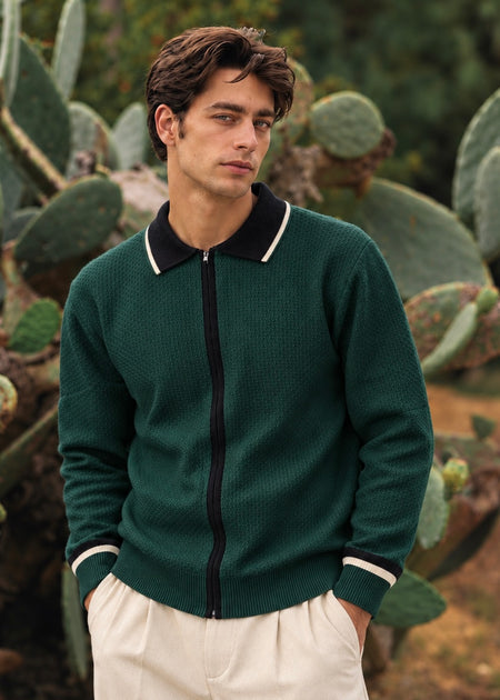 THE SUNDAY EASE KNITTED POLO GREEN