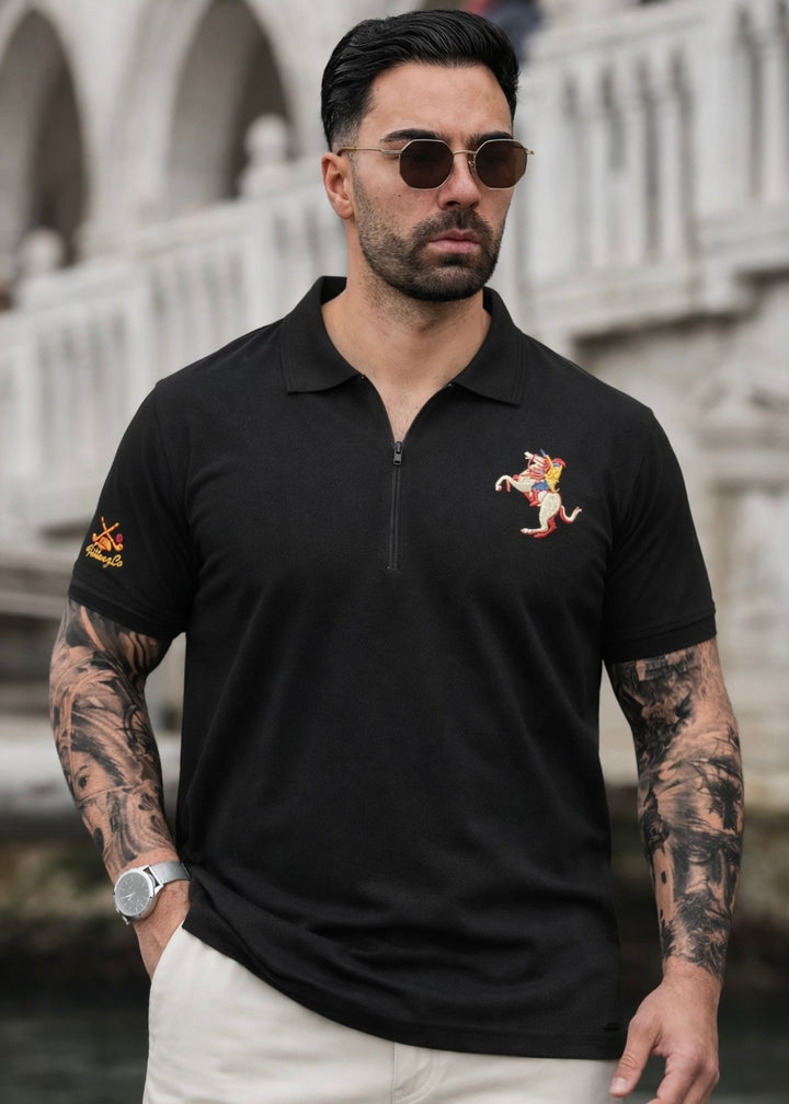 THE ZIPPER-KNIT POLO-BLACK
