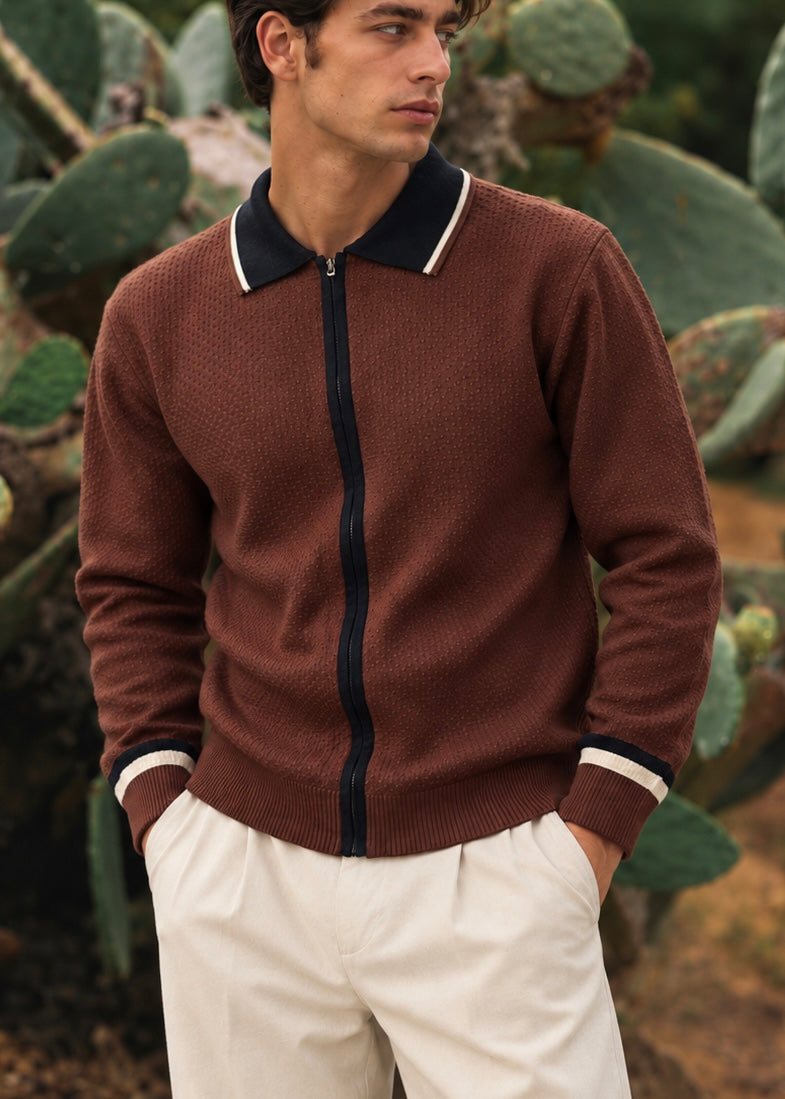 THE SUNDAY EASE KNITTED POLO BROWN