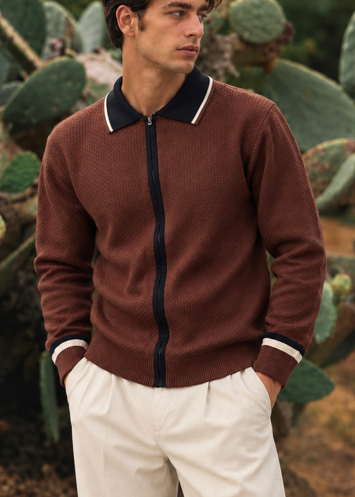 THE SUNDAY EASE KNITTED POLO BROWN