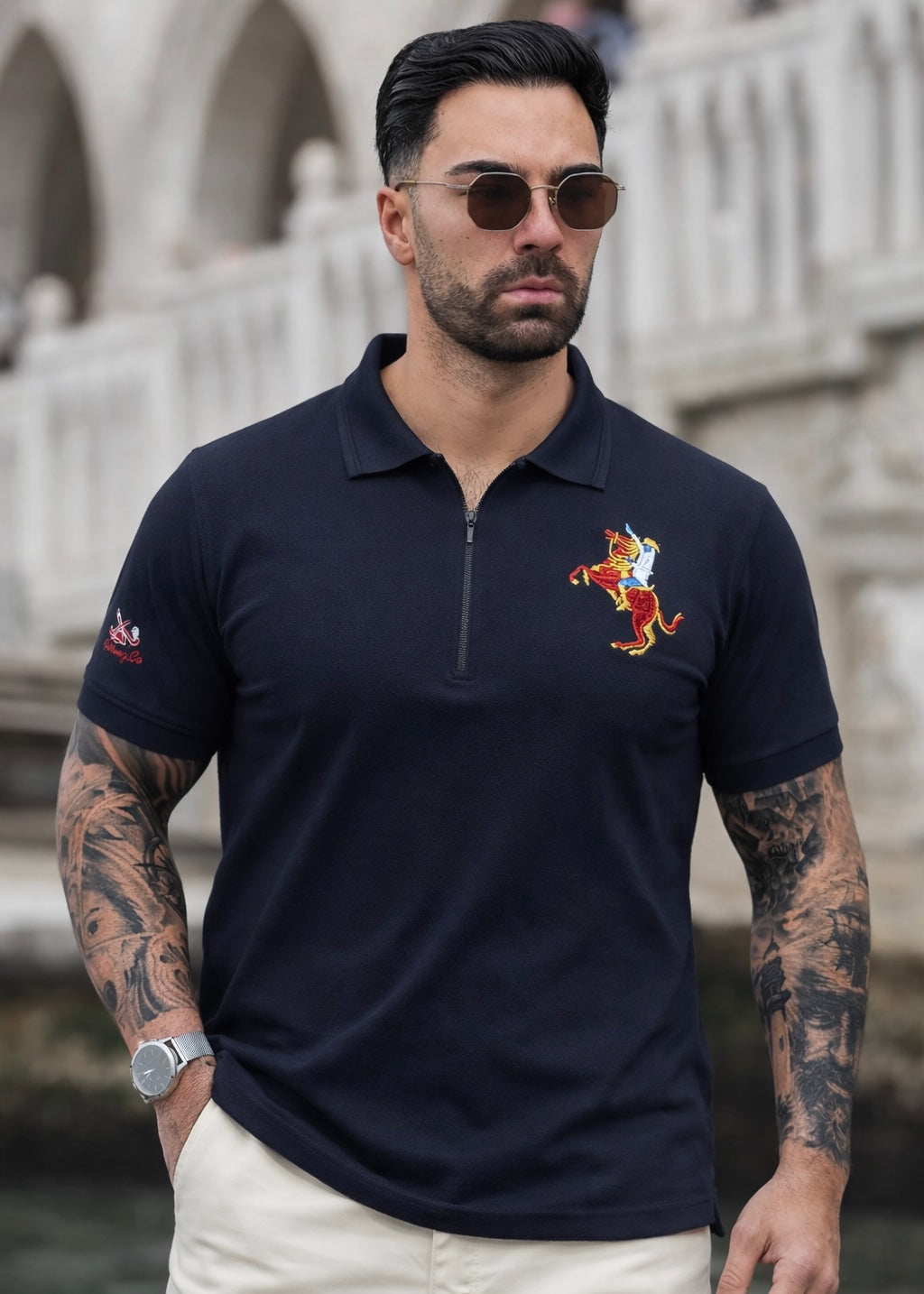 THE ZIPPER-KNIT POLO-NAVY BLUE