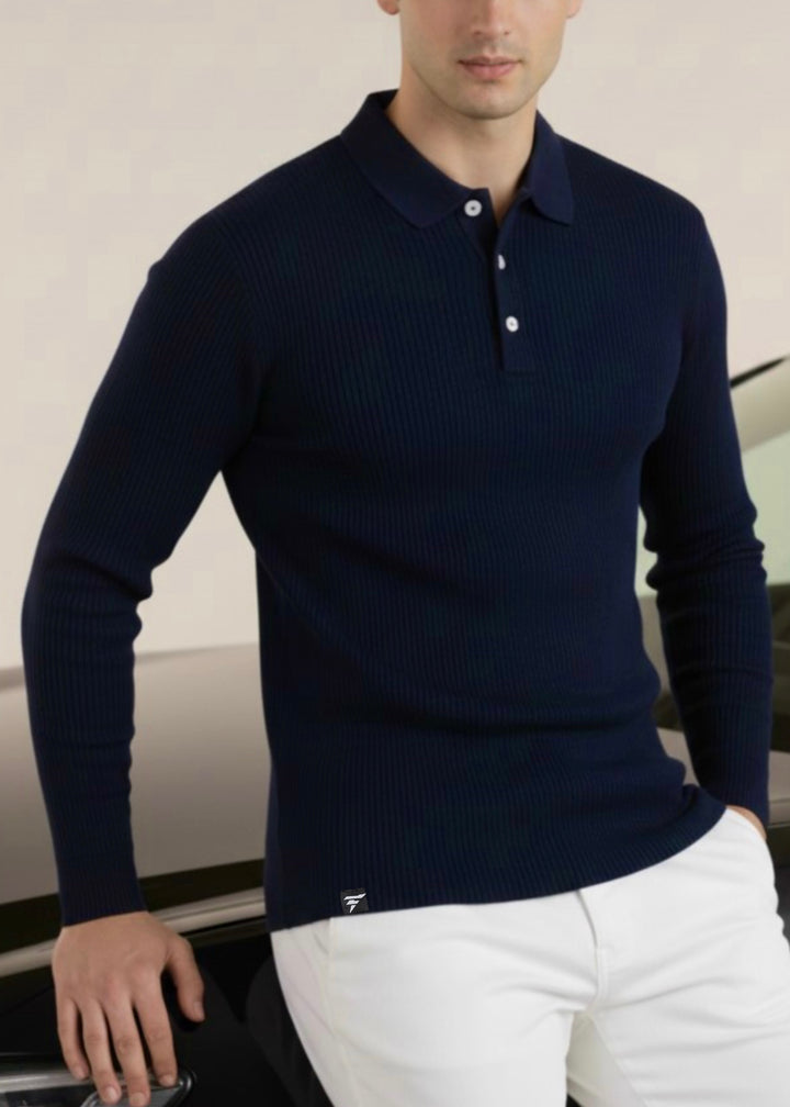 THE SMART KNITTED POLO-NAVY