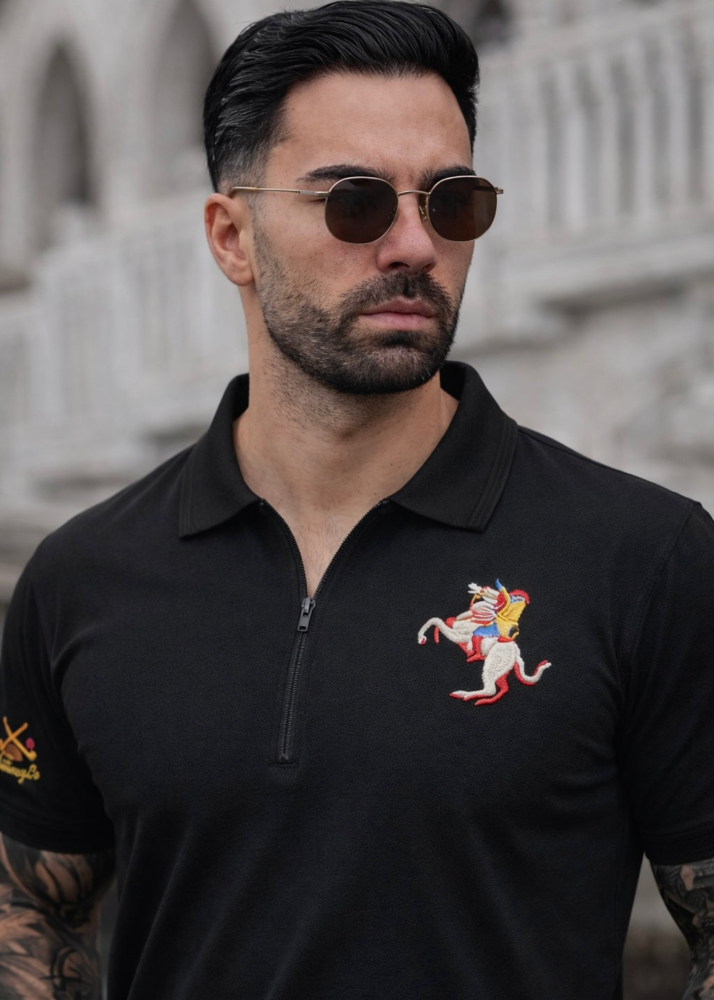 THE ZIPPER-KNIT POLO-BLACK