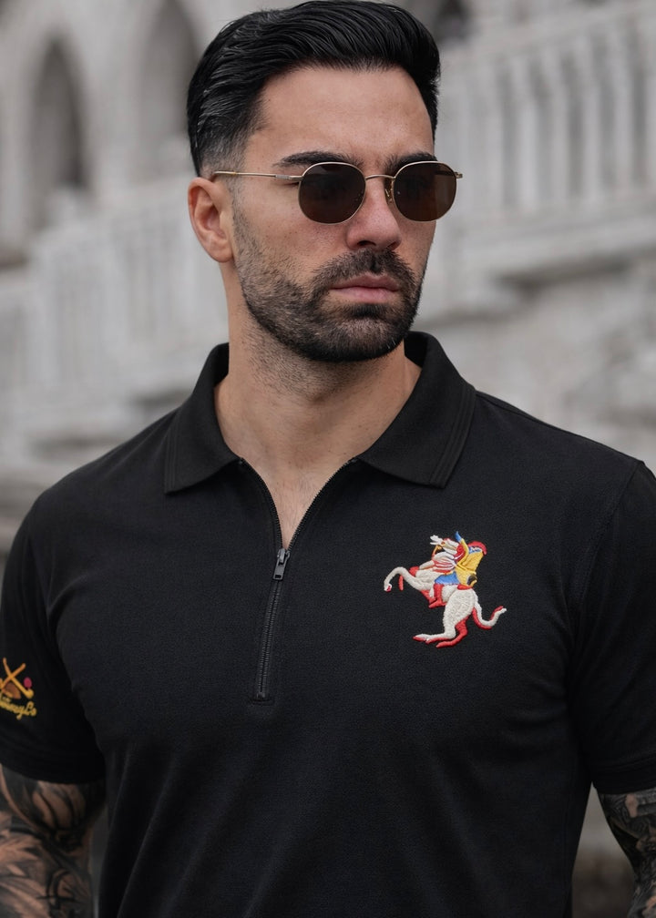 THE ZIPPER-KNIT POLO-BLACK
