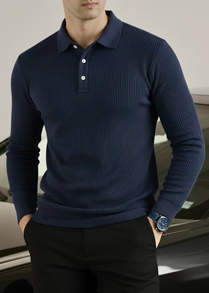 THE SMART KNITTED POLO-NAVY