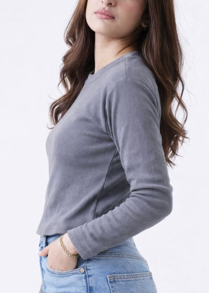 THE RIB FULL-SLEEVES ROUND-NECK-CHARCOAL