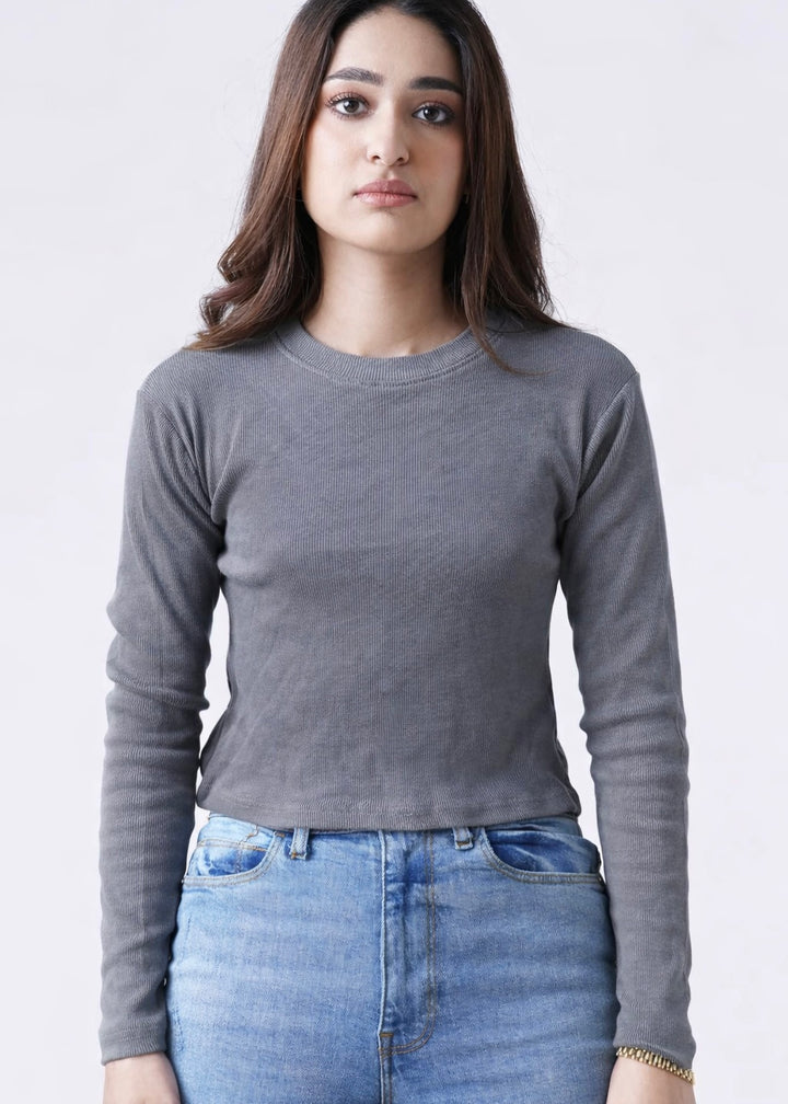 THE RIB FULL-SLEEVES ROUND-NECK-CHARCOAL