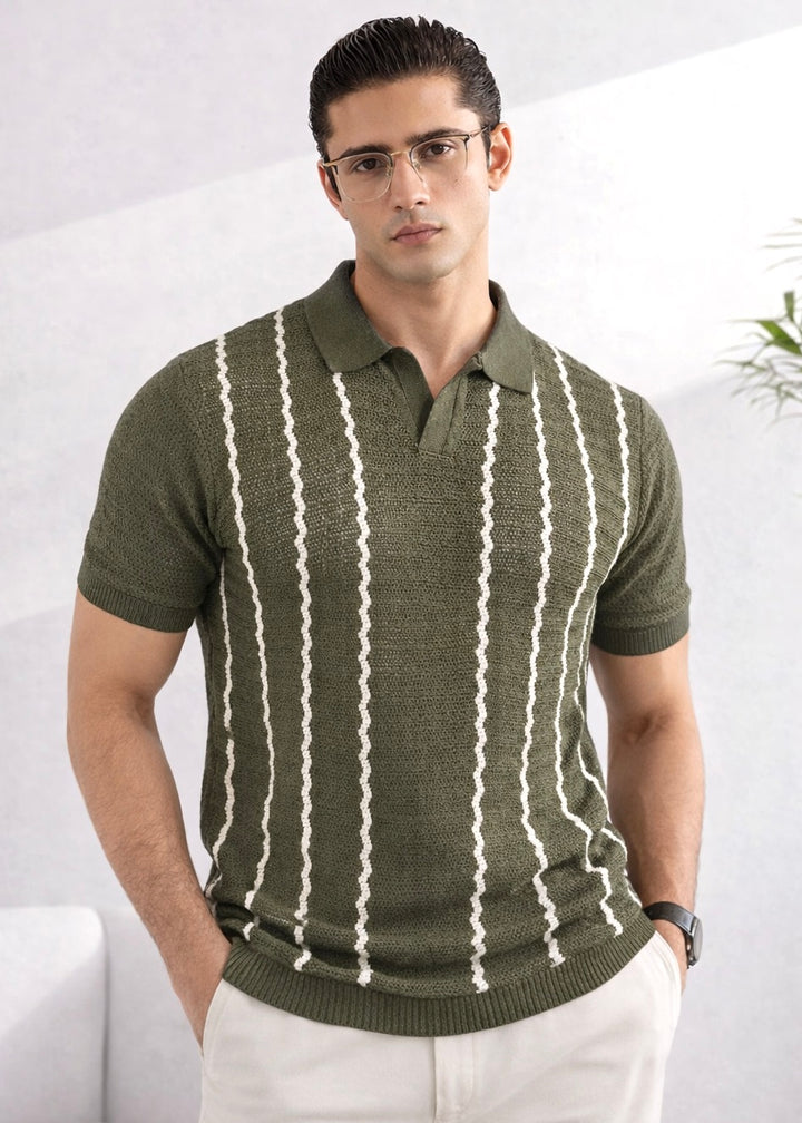 ELITE THREAD KNITTED POLO-OLIVE