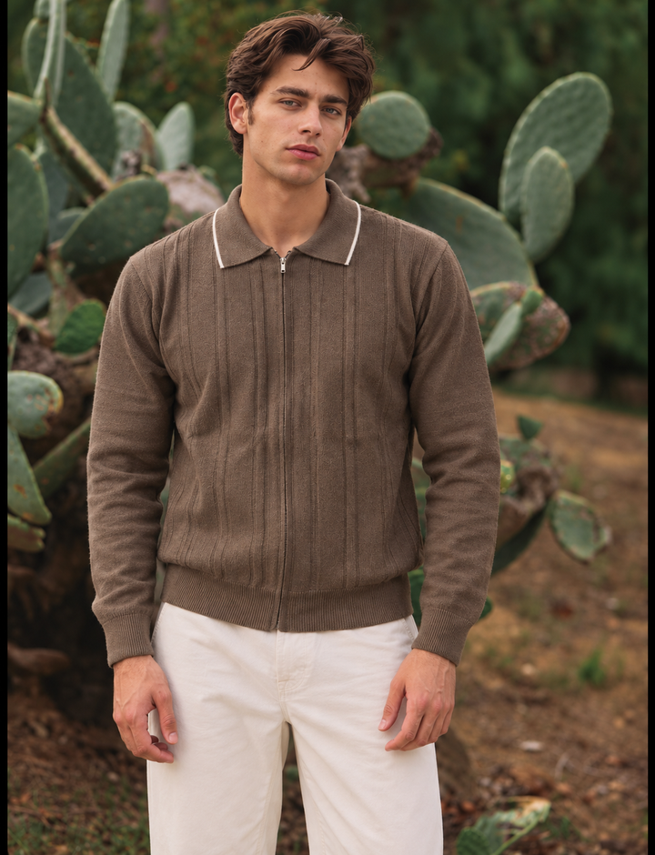 WINTER MUSE KNITTED POLO TAUPE BROWN