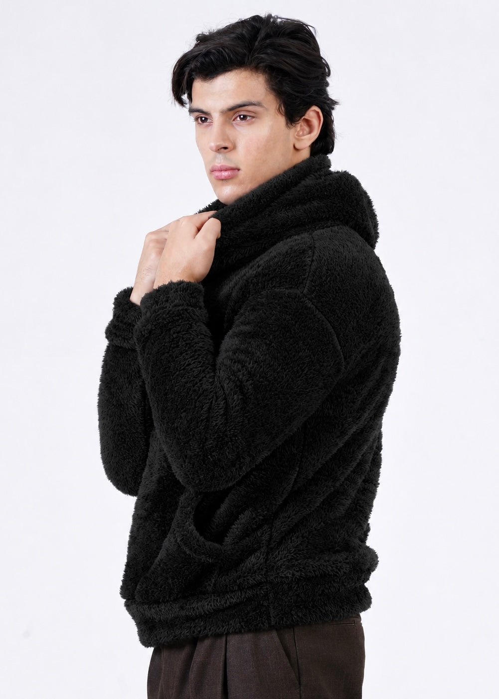 BLACK FUR HOODIE-FT