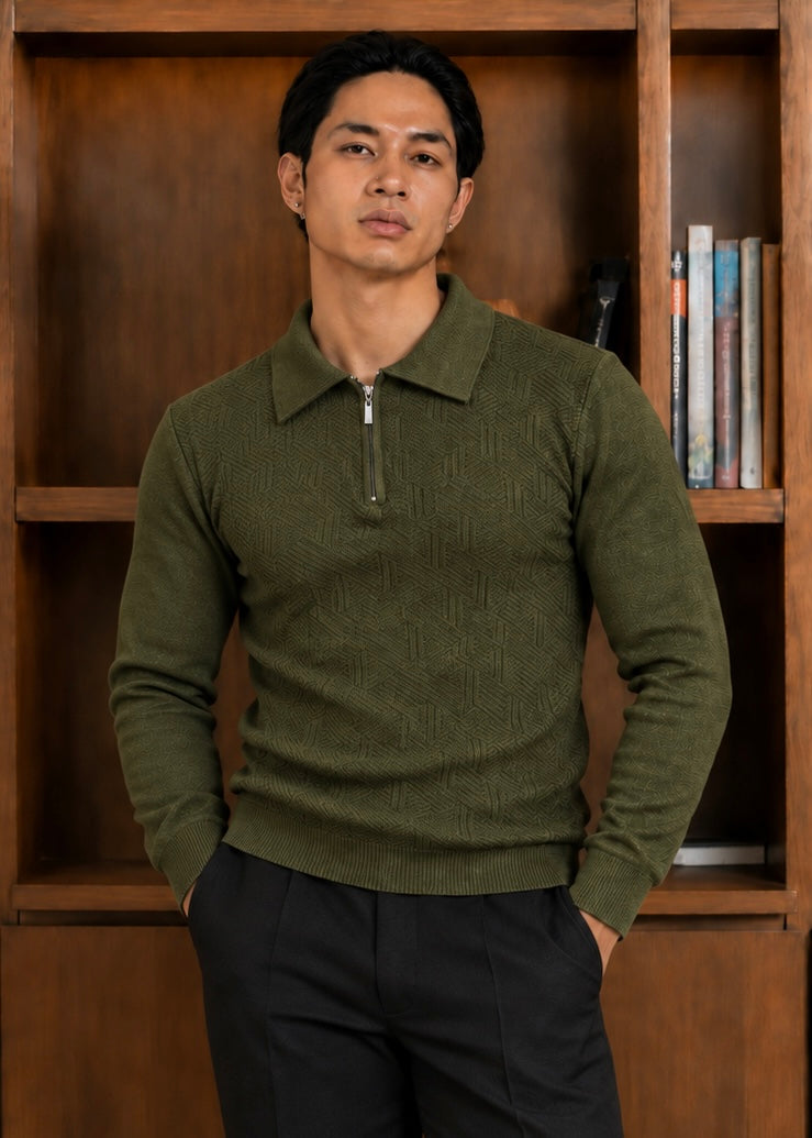 The Ember-Knit Polo-Olive