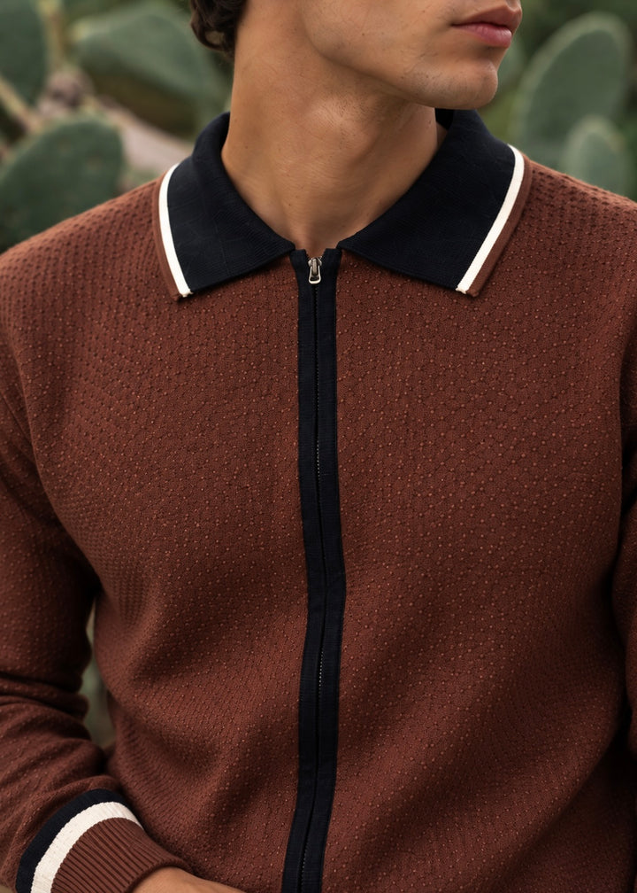 THE SUNDAY EASE KNITTED POLO BROWN