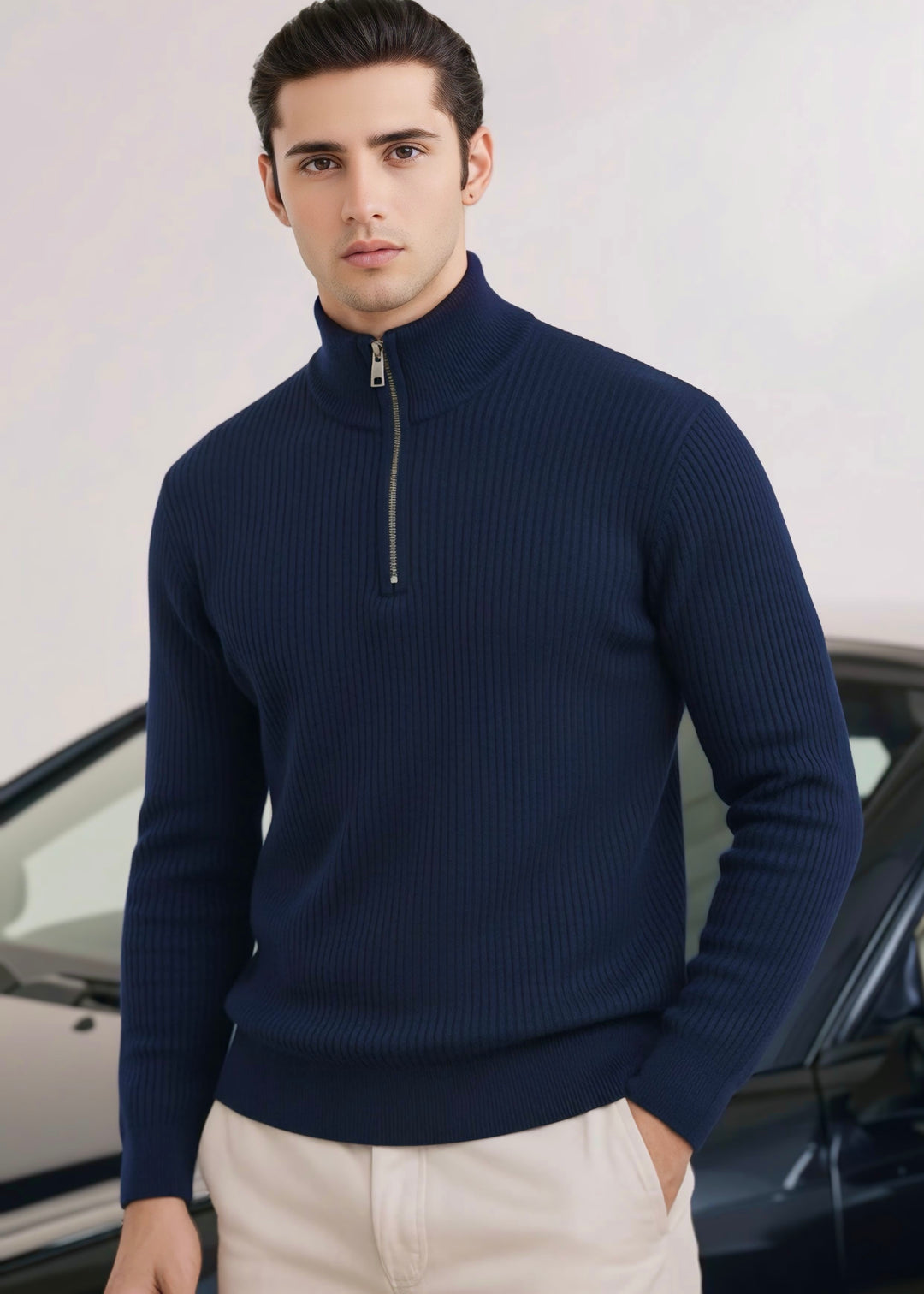 THE ALPHA STREET ZIP MOCK NECK-NAVY