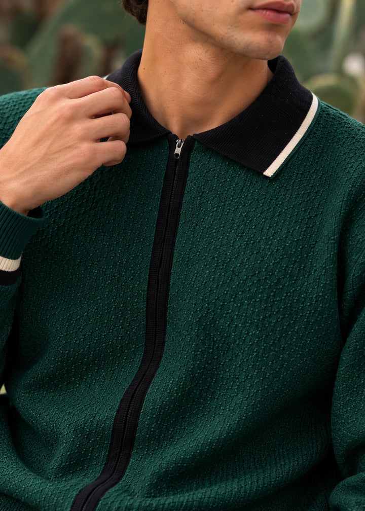 THE SUNDAY EASE KNITTED POLO GREEN