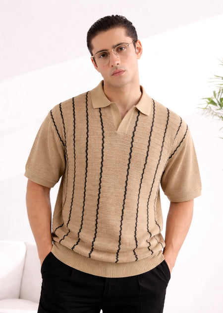 ELITE THREAD KNITTED POLO-TAN