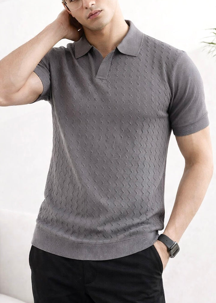 EMBROIDERY KNIT POLO-GRAY