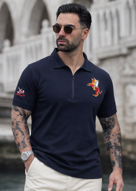 THE ZIPPER-KNIT POLO-NAVY BLUE