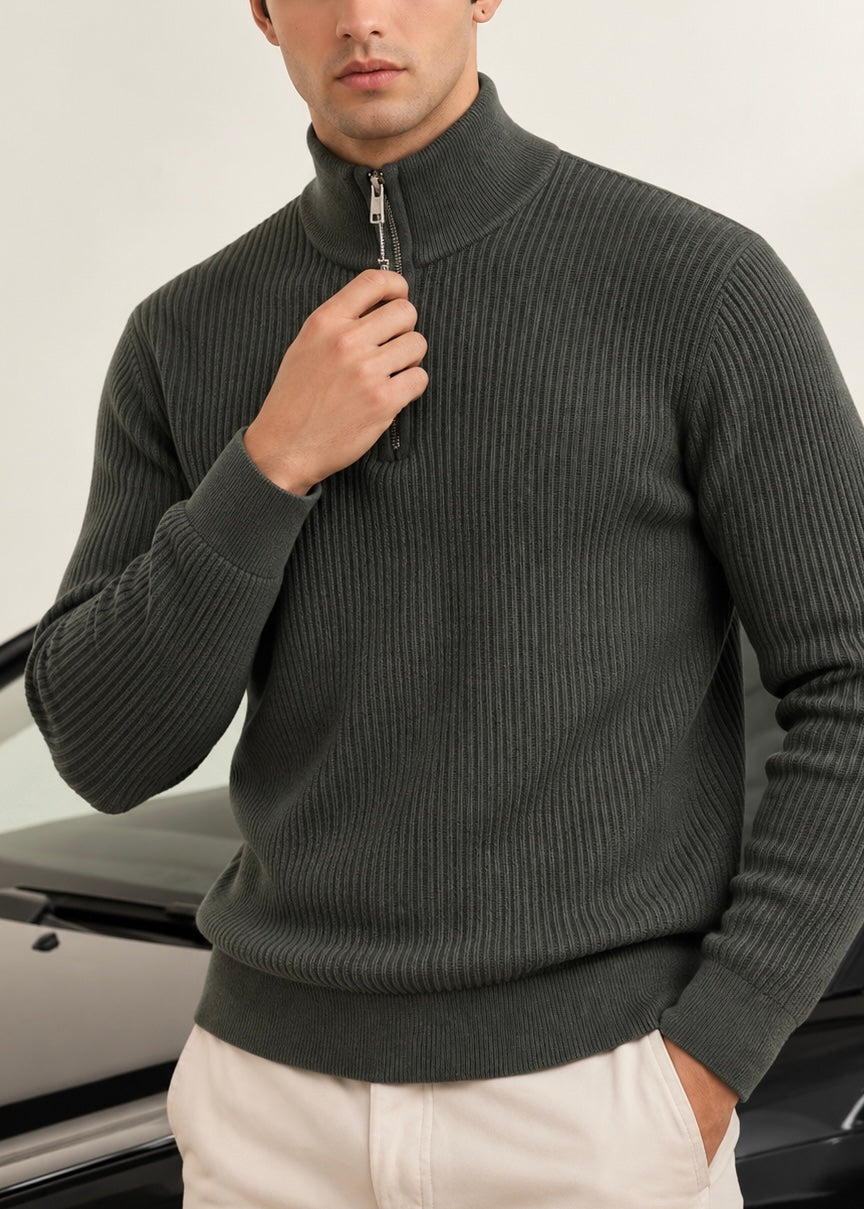 THE ALPHA STREET ZIP MOCK NECK-SEA-GREEN