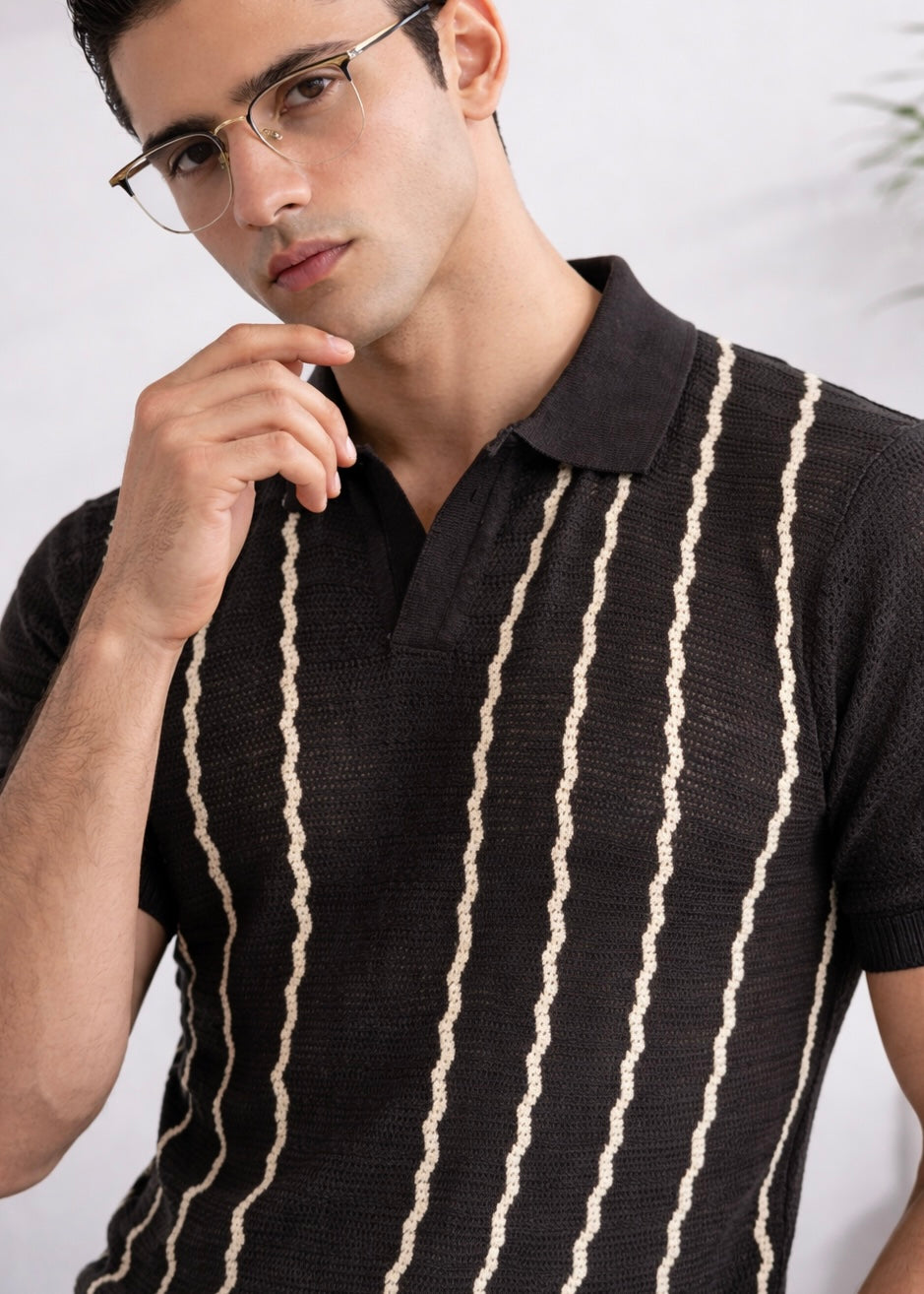 ELITE THREAD KNITTED POLO-BLACK
