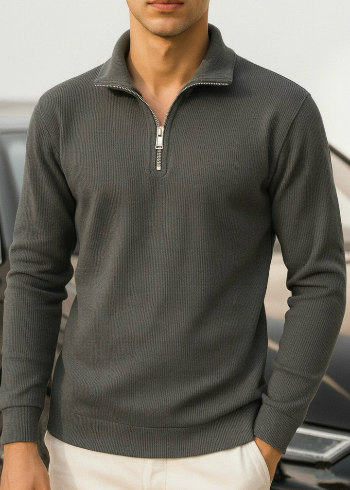 THE ALPHA STREET ZIP MOCK NECK-SEA-GREEN