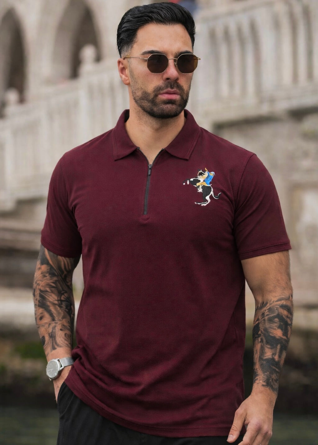 THE ZIPPER-KNIT POLO-MAROON