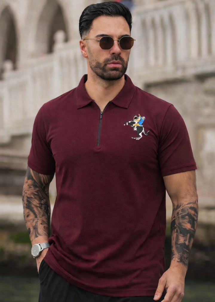 THE ZIPPER-KNIT POLO-MAROON